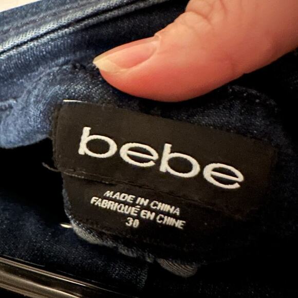 Bebe Annabelle Tuxedo Skinny Blue Jeans Gold Button Accents Size 30 High Rise - Picture 3 of 8